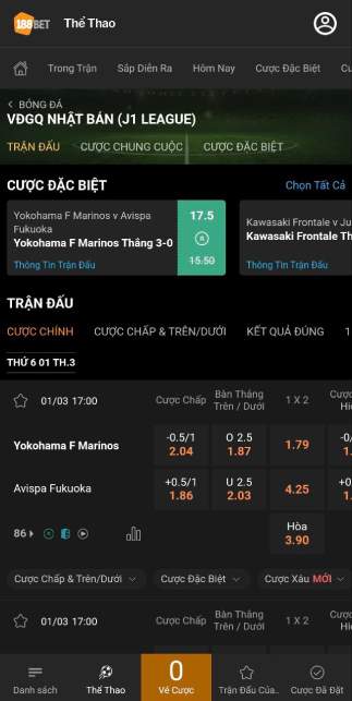 Chênh lệch tỷ lệ 188Bet